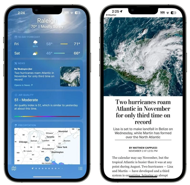 裕华苹果14维修分享iPhone 14手机如何看天气时顺带看新闻 