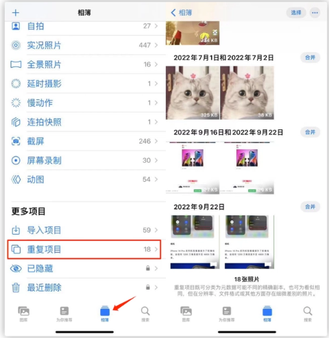 裕华苹果手机维修分享iOS 16 中相册重复项目功能使用方法 